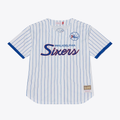 Ldoa P.76ers Mitchell & Ness White Head Coach Pinstripe Mesh Full-Button Baseball Jerseys