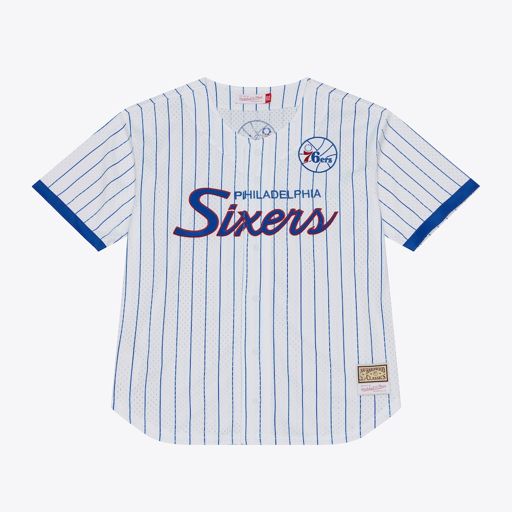 Ldoa P.76ers Mitchell & Ness White Head Coach Pinstripe Mesh Full-Button Baseball Jerseys