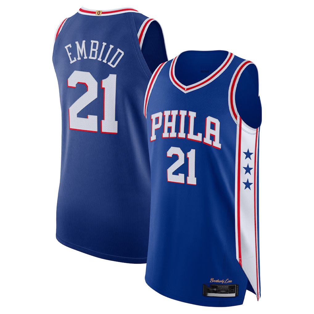 Ldoa P.76ers #21 Joel Embiid Royal Authentic Jerseys - Icon Edition