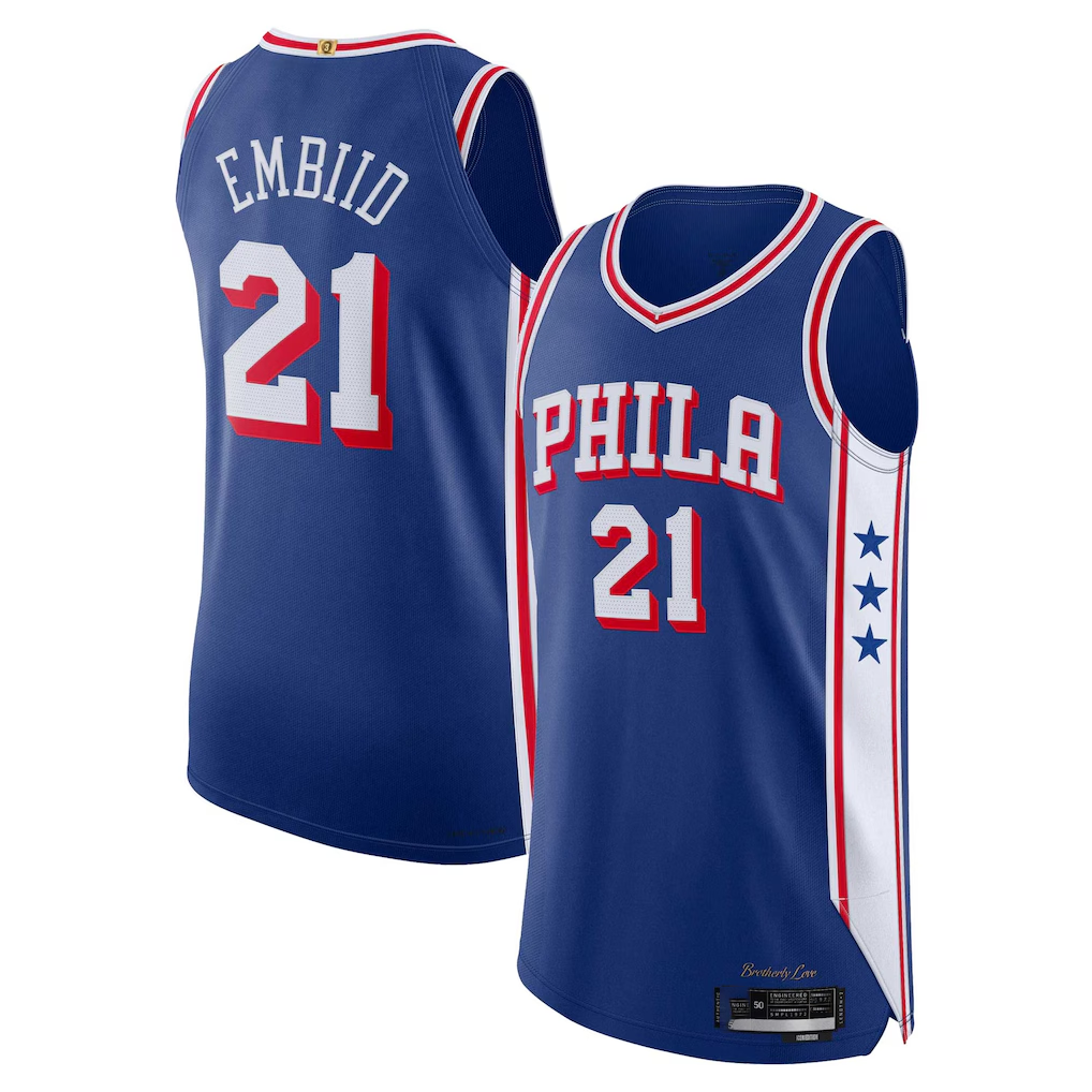 Ldoa P.76ers #21 Joel Embiid Royal Authentic Jerseys - Icon Edition