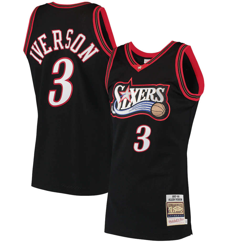 Ldoa P.76ers #3 Allen Iverson Mitchell & Ness Black 1997-98 Hardwood Classics Authentic Jerseys