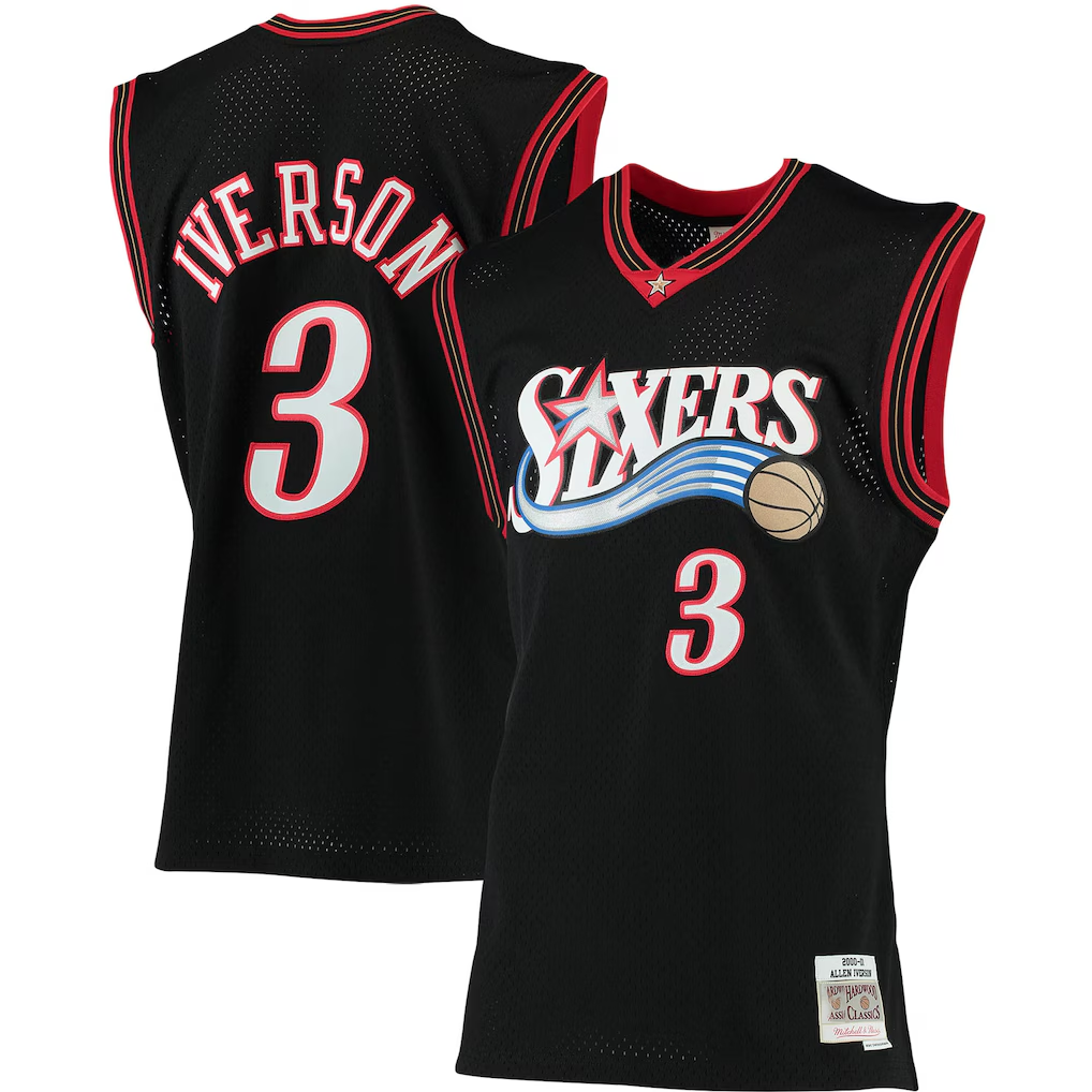 Ldoa P.76ers #3 Allen Iverson Mitchell & Ness Black 200001 Big & Tall Hardwood Classics Swingman Jerseys