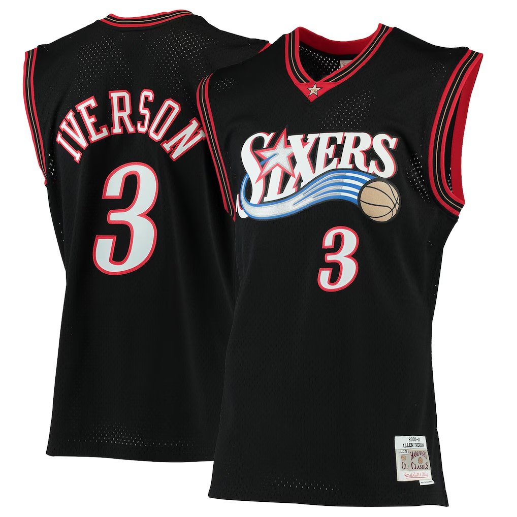 Ldoa P.76ers #3 Allen Iverson Mitchell & Ness Black 2000-01 Hardwood Classics Swingman Jerseys