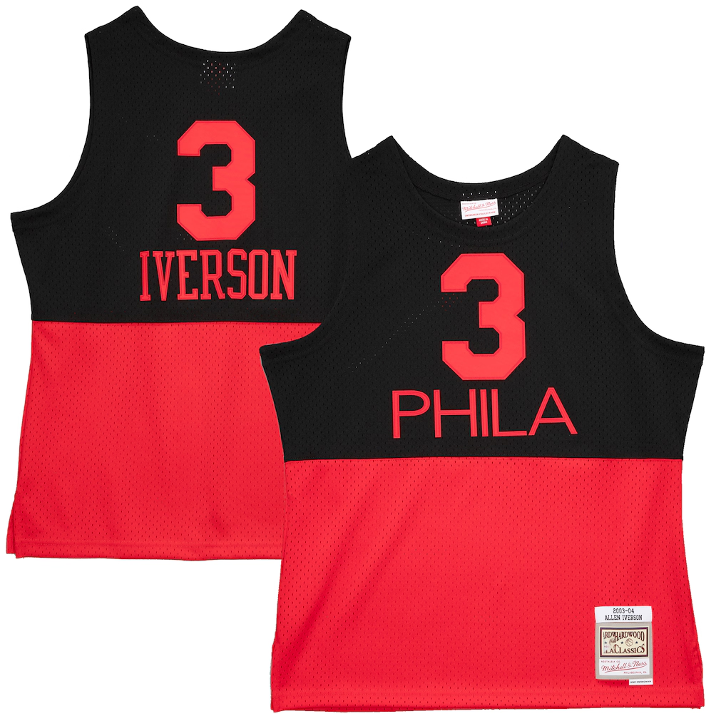 Ldoa P.76ers #3 Allen Iverson Mitchell & Ness Black 2003-04 Hardwood Classics Reload 2.0 Swingman Jerseys