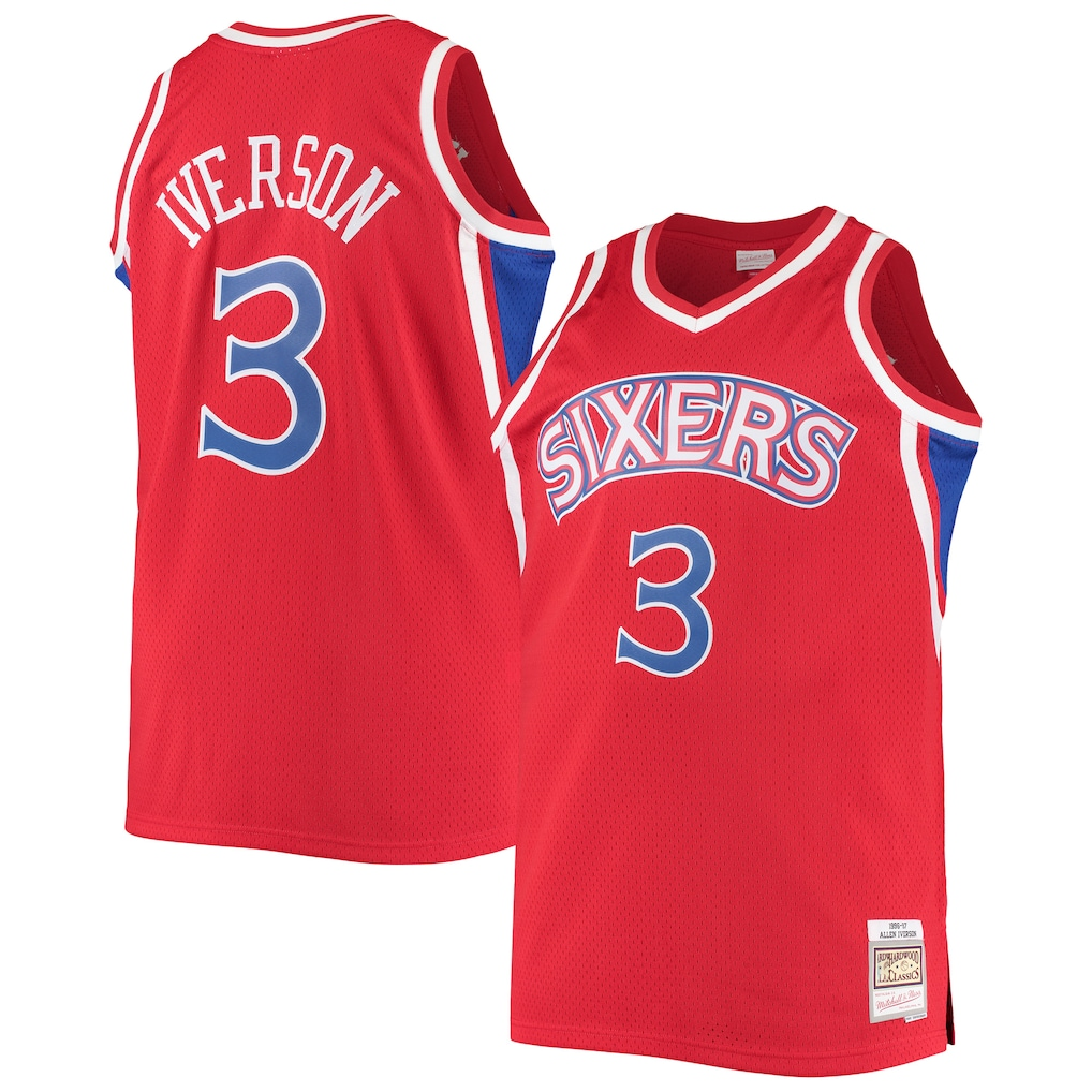 Ldoa P.76ers #3 Allen Iverson Mitchell & Ness Red 1996-97 Big & Tall Hardwood Classics Swingman Jerseys