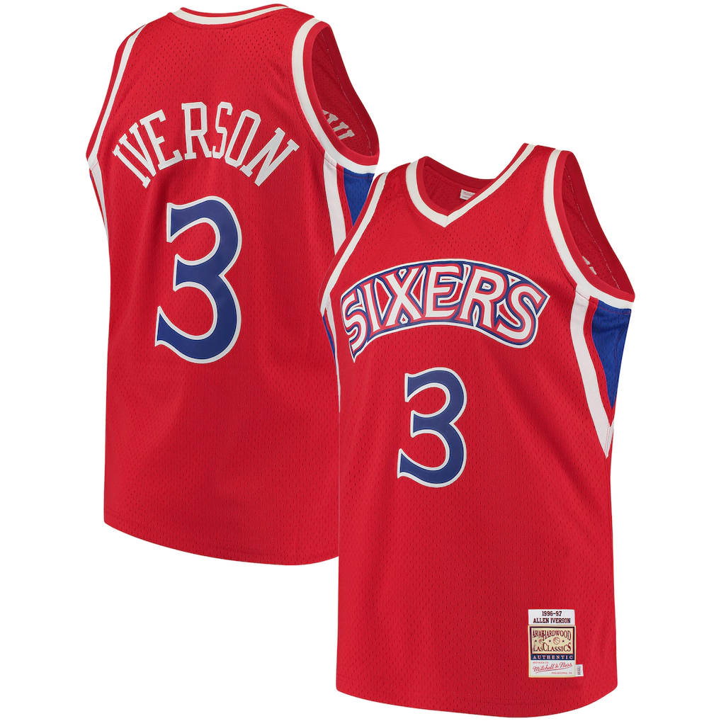 Ldoa P.76ers #3 Allen Iverson Mitchell & Ness Red 199697 Hardwood Classics Authentic Jerseys