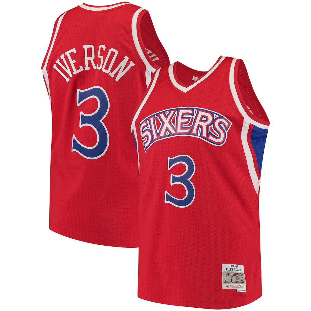 Ldoa P.76ers #3 Allen Iverson Mitchell & Ness Red 1996-97 Hardwood Classics Swingman Jerseys