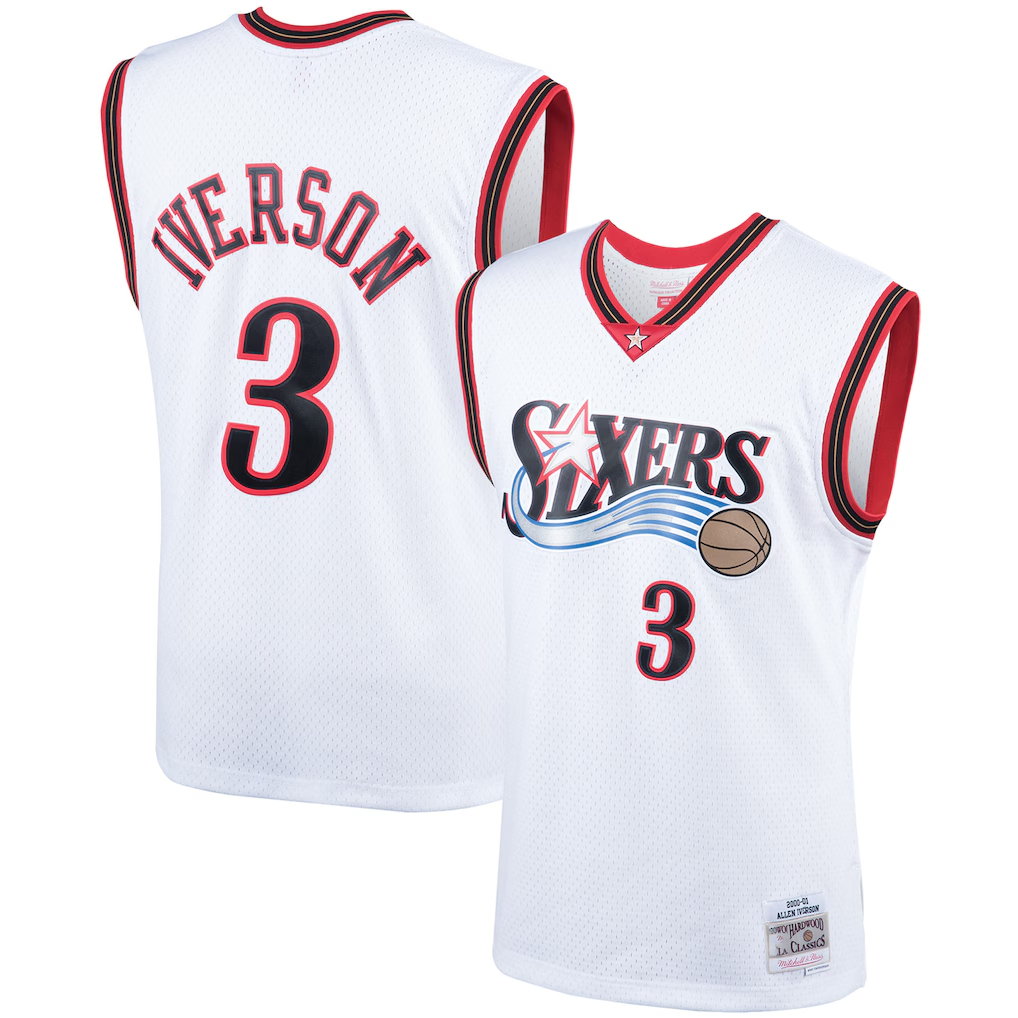 Ldoa P.76ers #3 Allen Iverson Mitchell & Ness White Hardwood Classics Swingman Jerseys