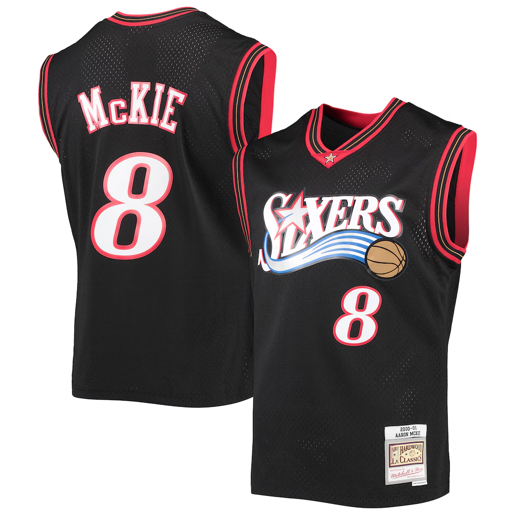 Ldoa P.76ers #8 Aaron McKie Mitchell & Ness Black Hardwood Classics Swingman Jerseys