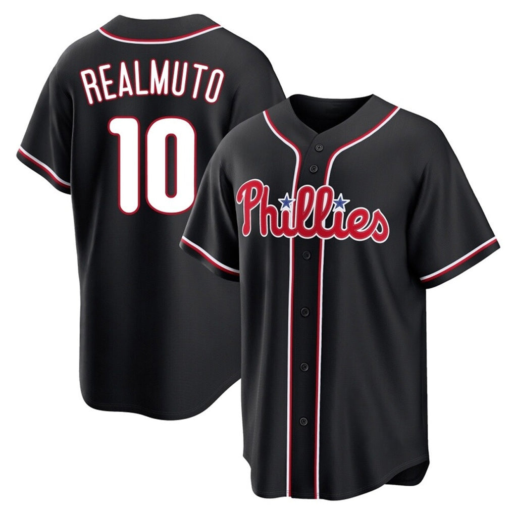 Ldoa P.Phillies #10 J.T. Realmuto Player Black Fashion Out Home Game Stitched Jerseys