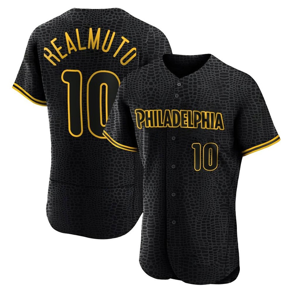 Ldoa P.Phillies #10 J.T. Realmuto Player Black Snake Skin City Home Limited Elite Stitched Jerseys