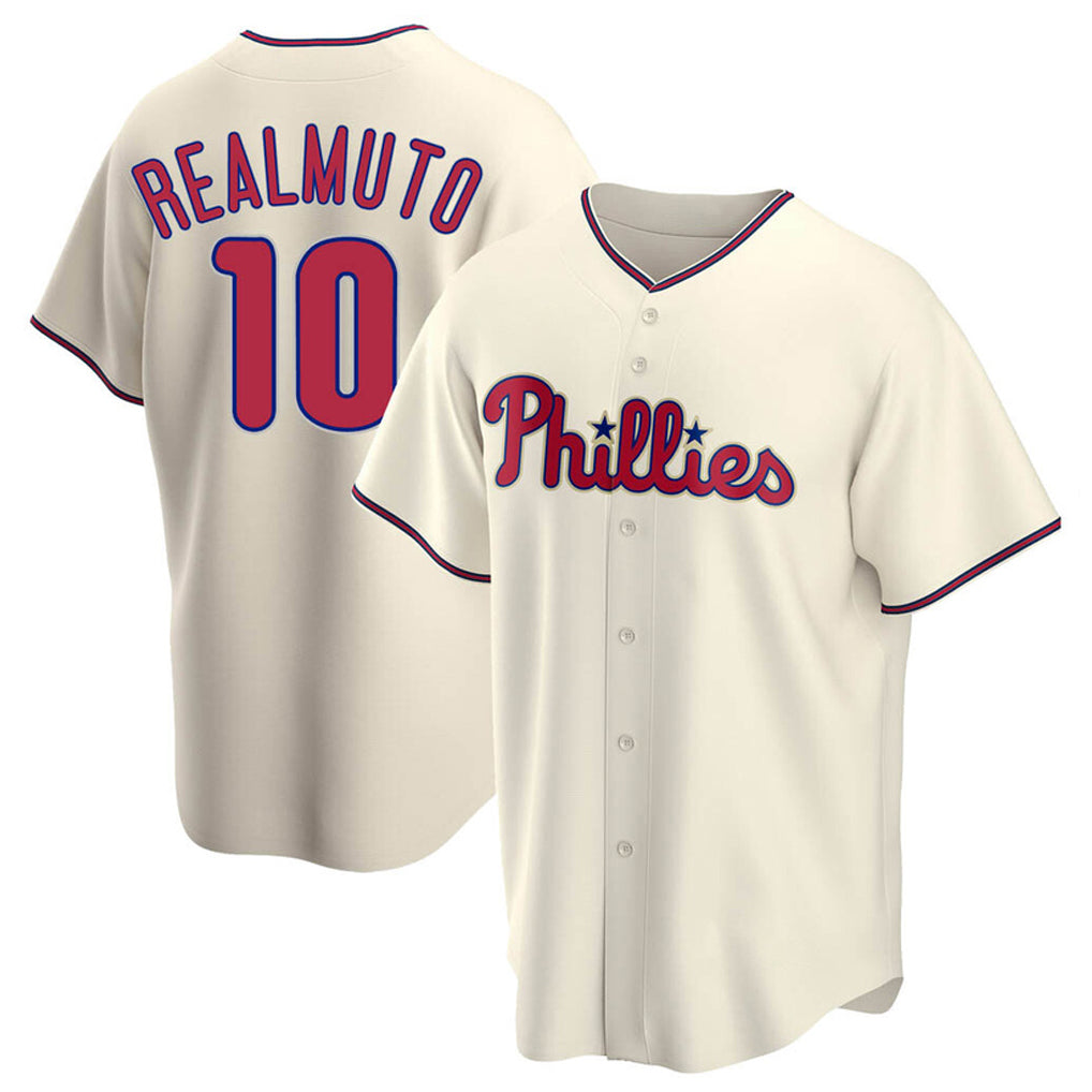 Ldoa P.Phillies #10 J.T. Realmuto Player Cream Home Game Stitched Jerseys
