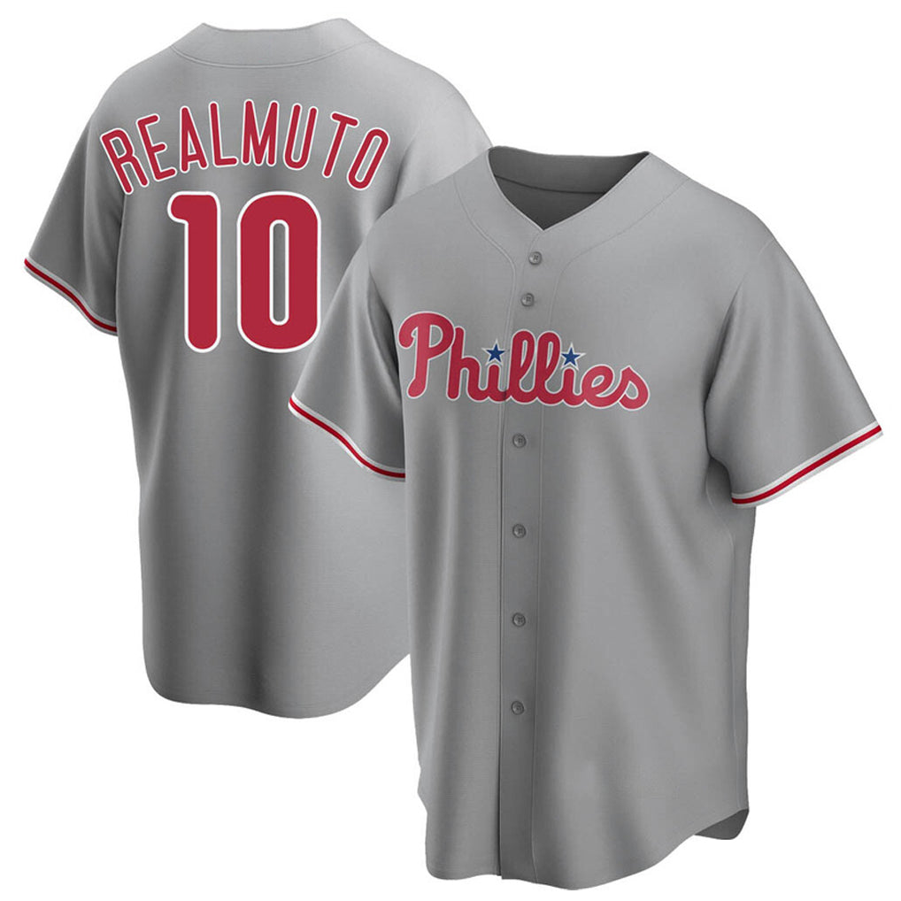 Ldoa P.Phillies #10 J.T. Realmuto Player Gray Game Stitched Jerseys