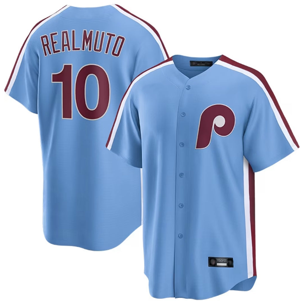 Ldoa P.Phillies #10 J.T. Realmuto Player Light Blue Home Game Stitched Jerseys
