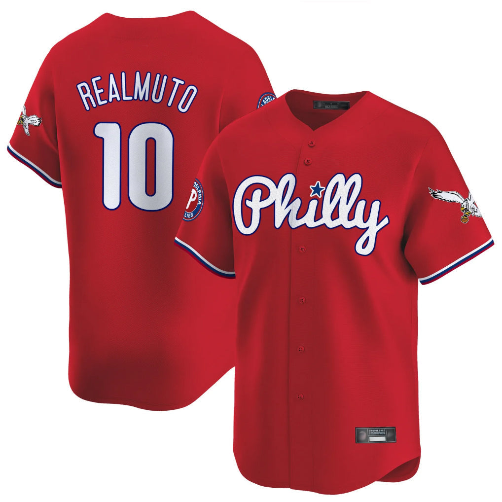 Ldoa P.Phillies #10 J.T. Realmuto Player Red Phillies & Eagles Vapor Premier Limited Stitched Jerseys