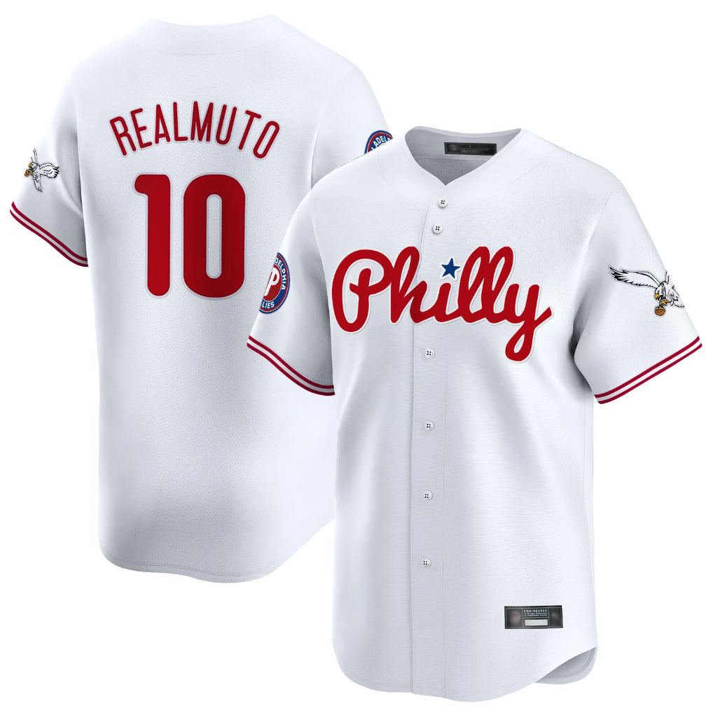 Ldoa P.Phillies #10 J.T. Realmuto Player White Phillies & Eagles Vapor Premier Limited Stitched Jerseys