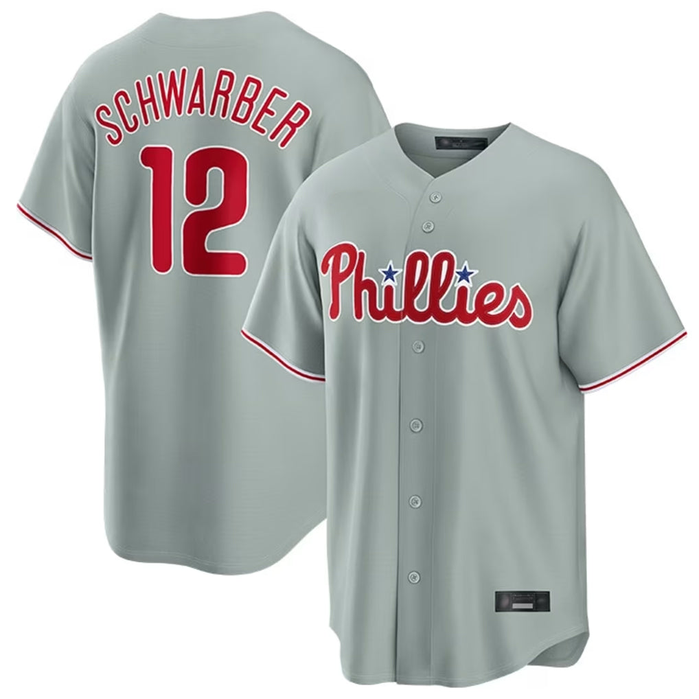 Ldoa P.Phillies #12 Kyle Schwarber Player Gray Home Game Stitched Jerseys
