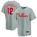 Ldoa P.Phillies #12 Kyle Schwarber Player Gray Home Game Stitched Jerseys