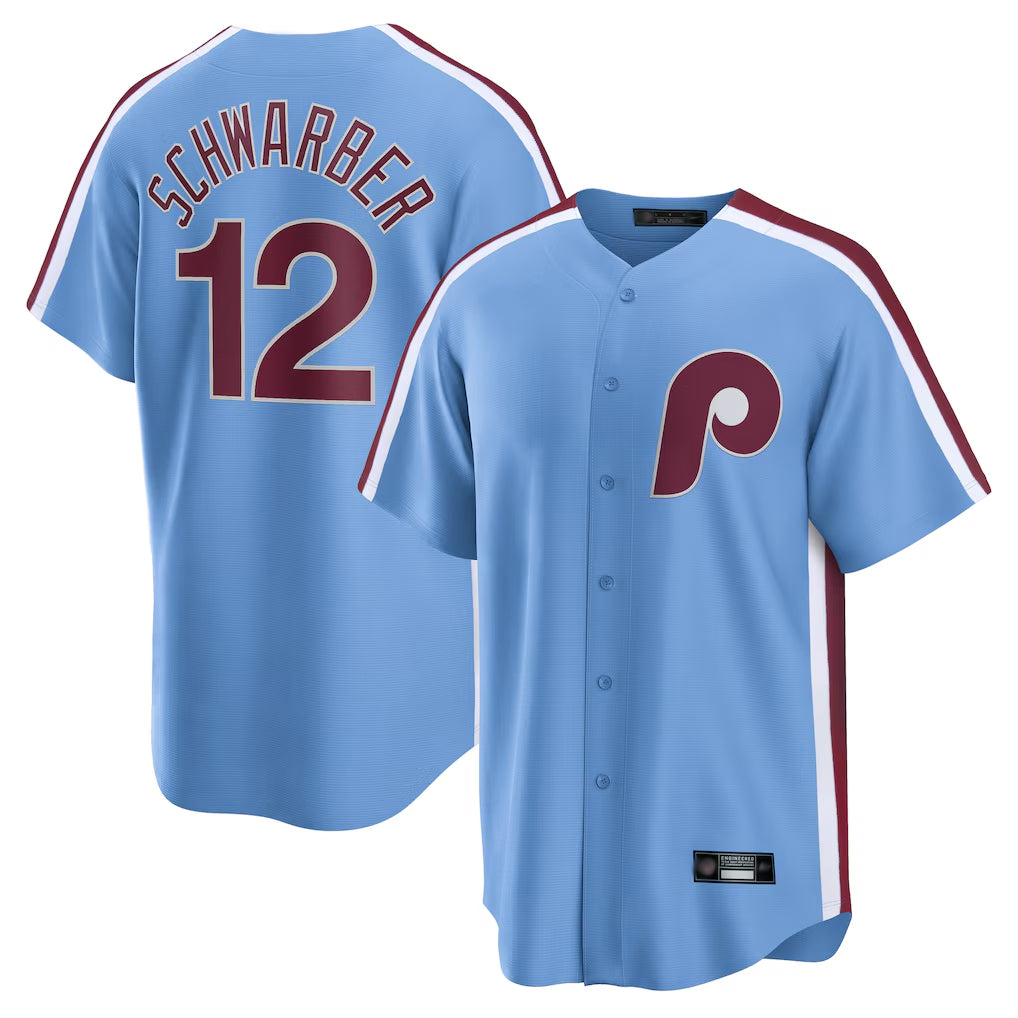 Ldoa P.Phillies #12 Kyle Schwarber Player Light Blue Home Game Stitched Jerseys