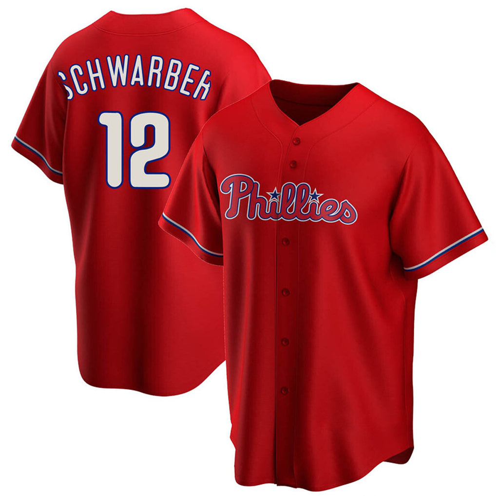Ldoa P.Phillies #12 Kyle Schwarber Player Red Home Game Stitched Jerseys