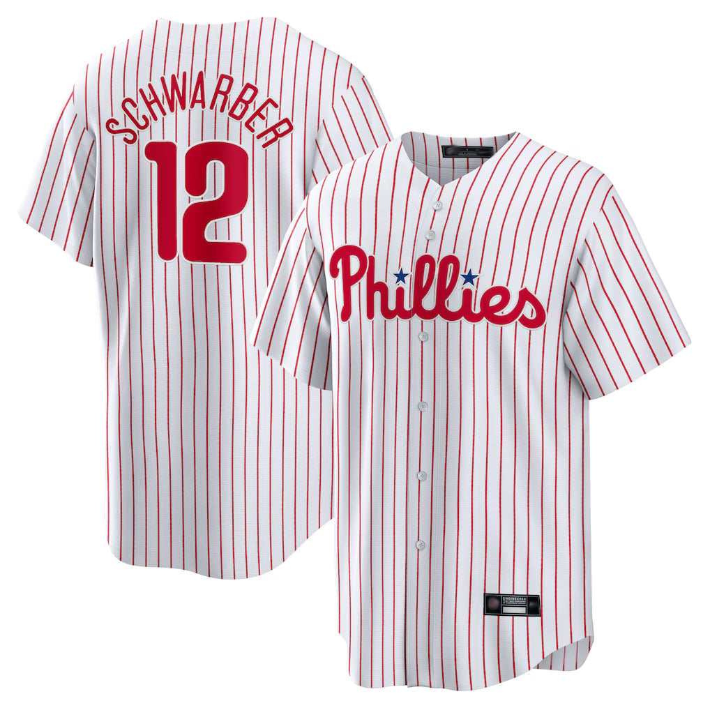 Ldoa P.Phillies #12 Kyle Schwarber Player White Home Game Stitched Jerseys