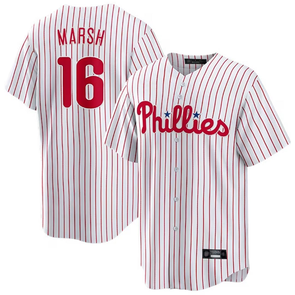 Ldoa P.Phillies #16 Brandon Marsh Player White Home Game Stitched Jerseys