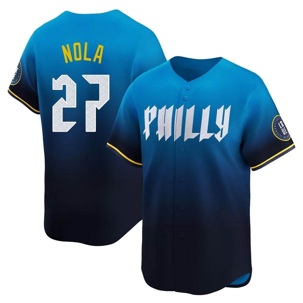 Ldoa P.Phillies #27 Aaron Nola Player Blue City Connect Home Limited Stitched Jerseys