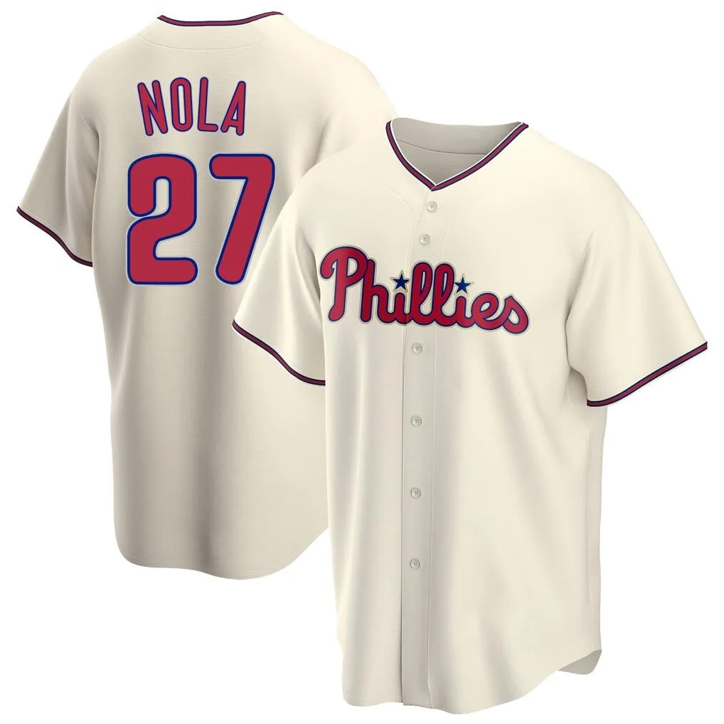 Ldoa P.Phillies #27 Aaron Nola Player Cream Home Game Stitched Jerseys