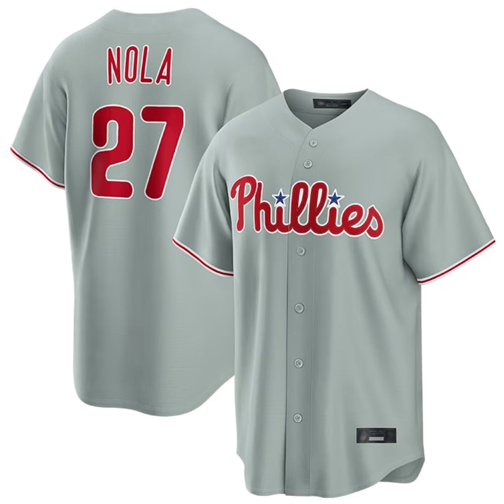 Ldoa P.Phillies #27 Aaron Nola Player Gray Home Game Stitched Jerseys