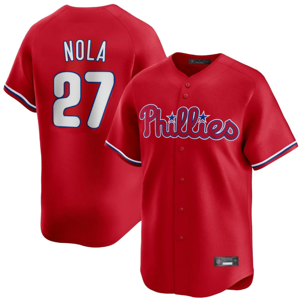 Ldoa P.Phillies #27 Aaron Nola Player Red Home Limited Stitched Jerseys
