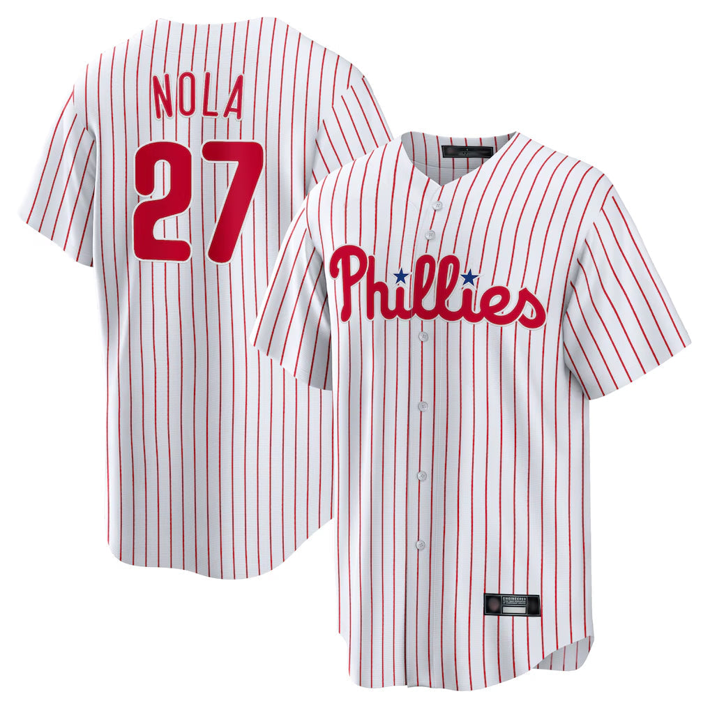 Ldoa P.Phillies #27 Aaron Nola Player White Home Game Stitched Jerseys
