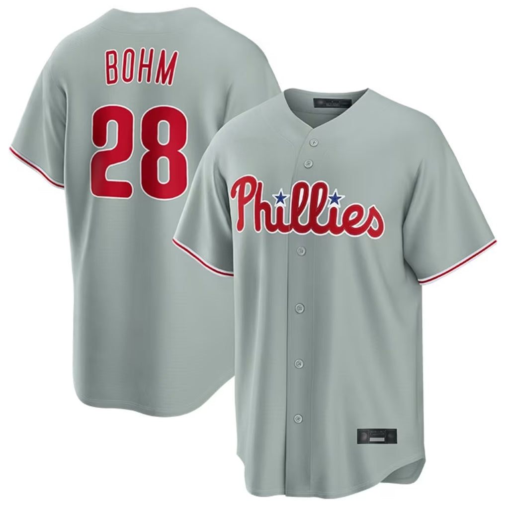Ldoa P.Phillies #28 Alec Bohm Player Gray Home Game Stitched Jerseys