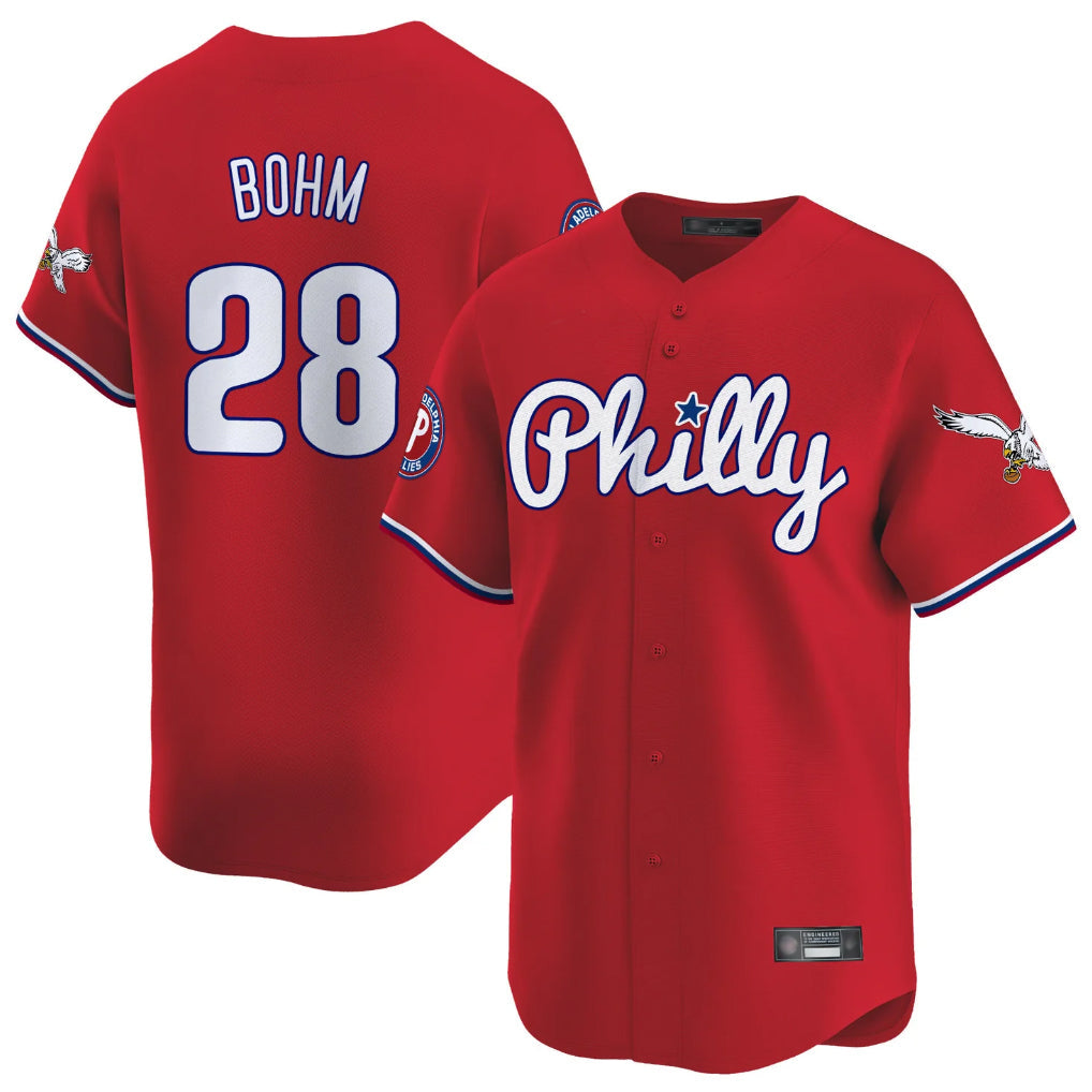 Ldoa P.Phillies #28 Alec Bohm Player Red Phillies & Eagles Vapor Premier Limited Stitched Jerseys