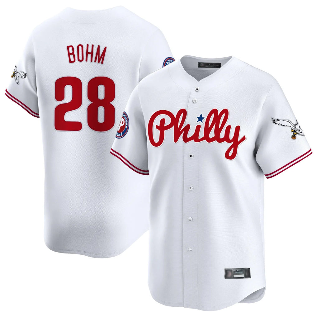 Ldoa P.Phillies #28 Alec Bohm Player White Phillies & Eagles Vapor Premier Limited Stitched Jerseys