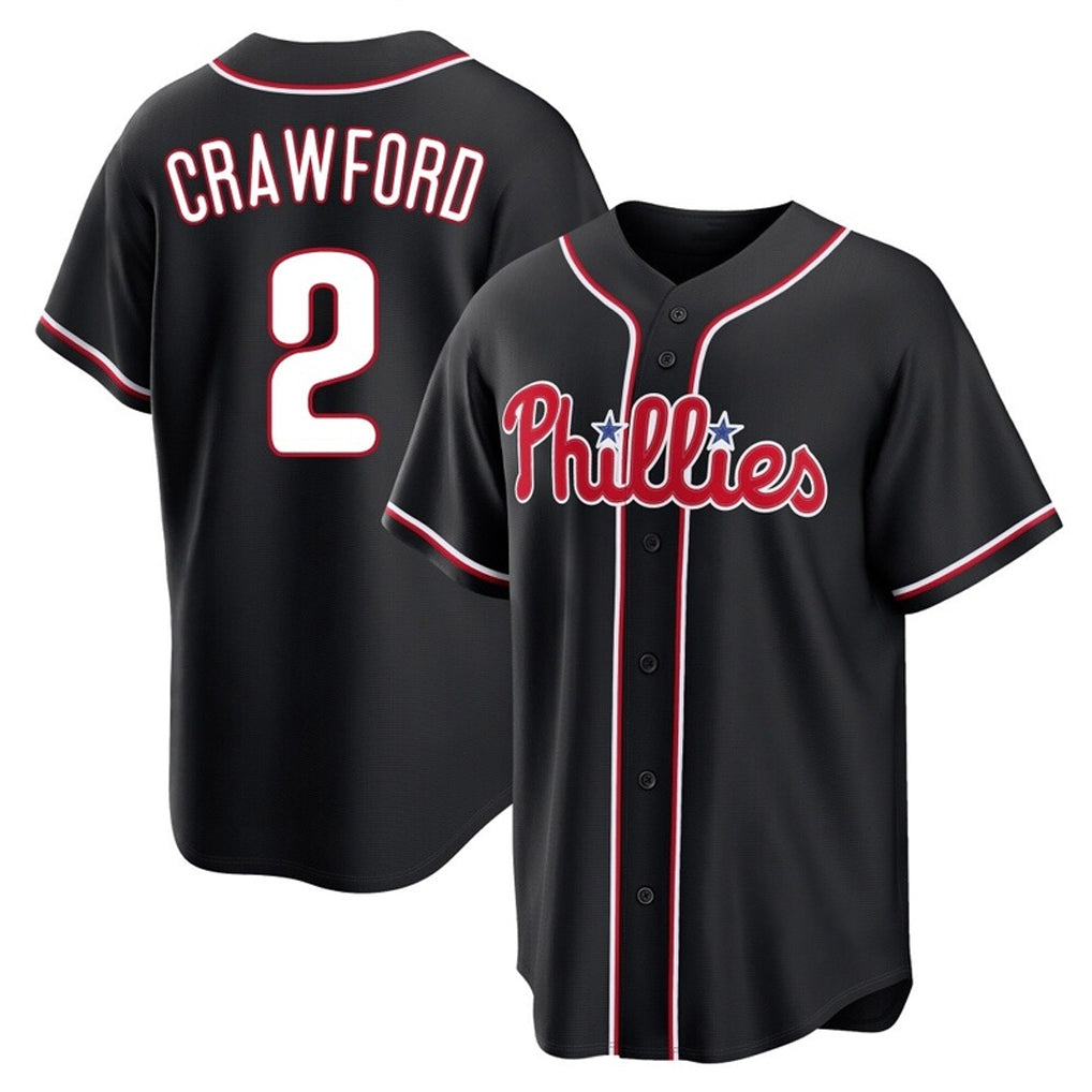 Ldoa P.Phillies #2 Justin Crawford Player Black Fashion Out Home Game Stitched Jerseys
