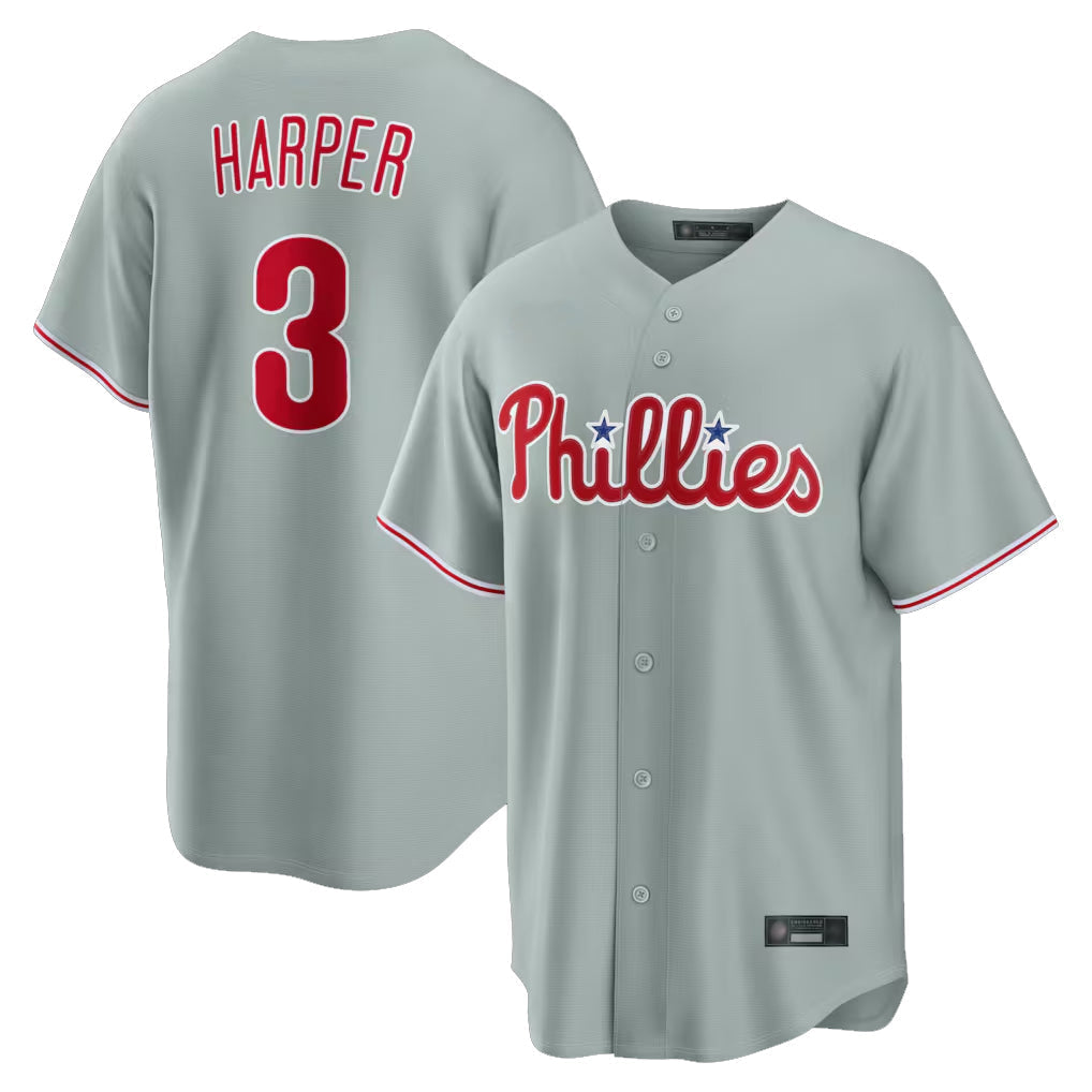 Ldoa P.Phillies #3 Bryce Harper Player Gray Home Game Stitched Jerseys
