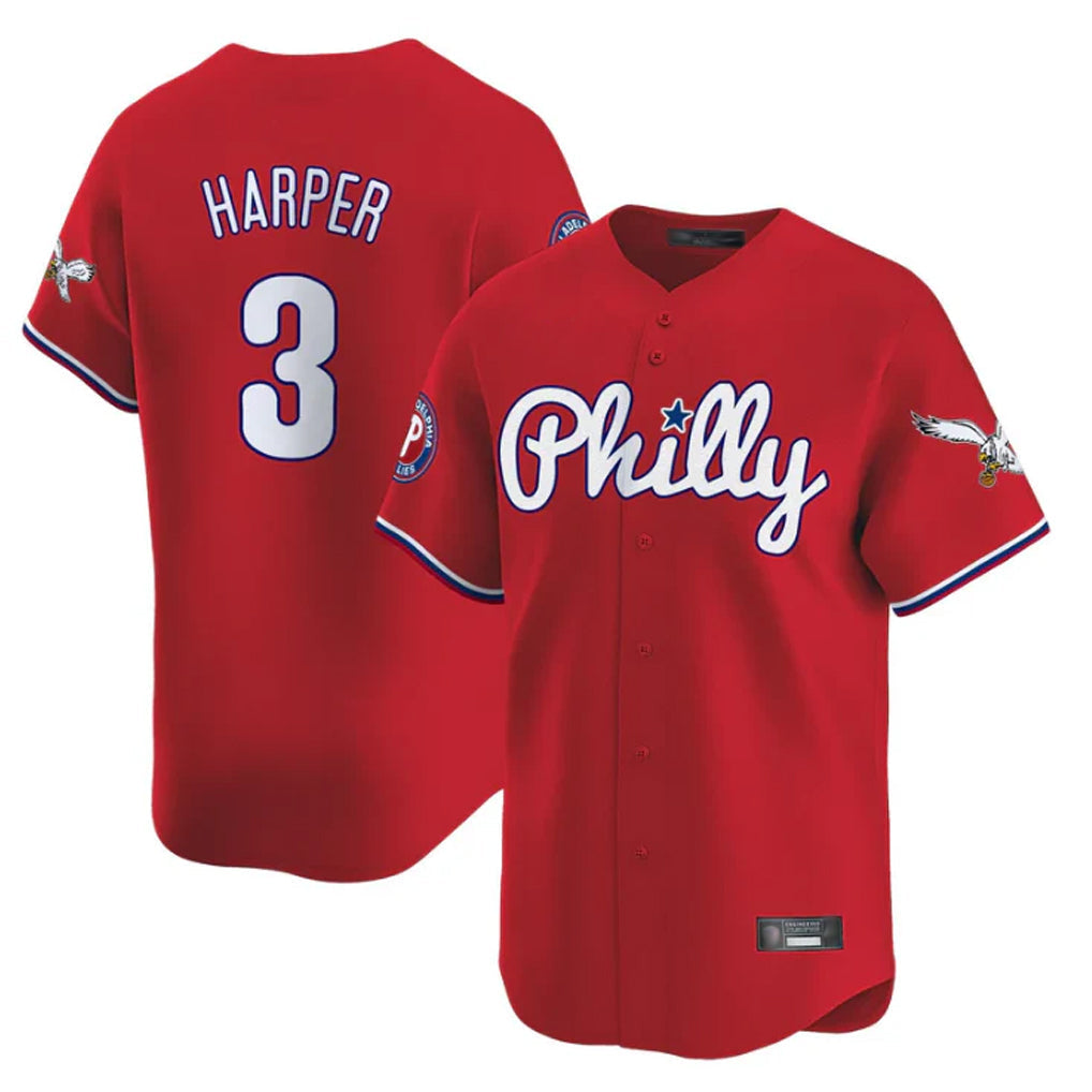 Ldoa P.Phillies #3 Bryce Harper Player Red Phillies & Eagles Vapor Premier Limited Stitched Jerseys