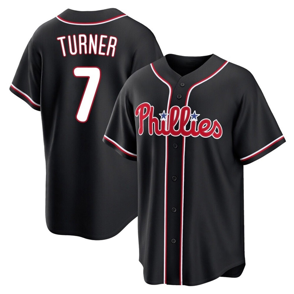 Ldoa P.Phillies #7 Trea Turner Player Black Fashion Out Home Game Stitched Jerseys