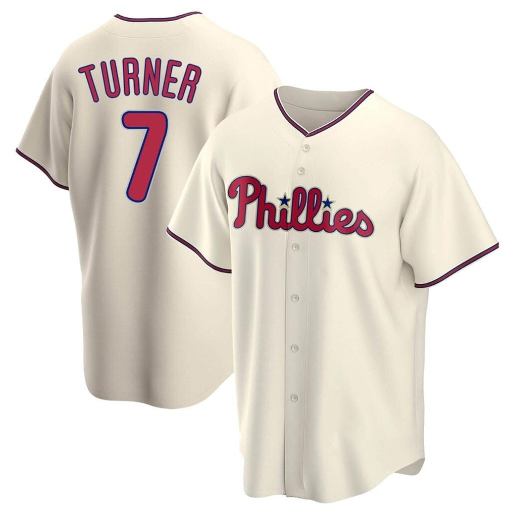 Ldoa P.Phillies #7 Trea Turner Player Cream Home Game Stitched Jerseys