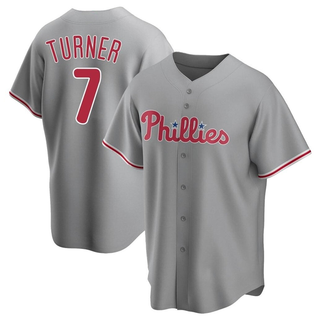 Ldoa P.Phillies #7 Trea Turner Player Gray Home Game Stitched Jerseys