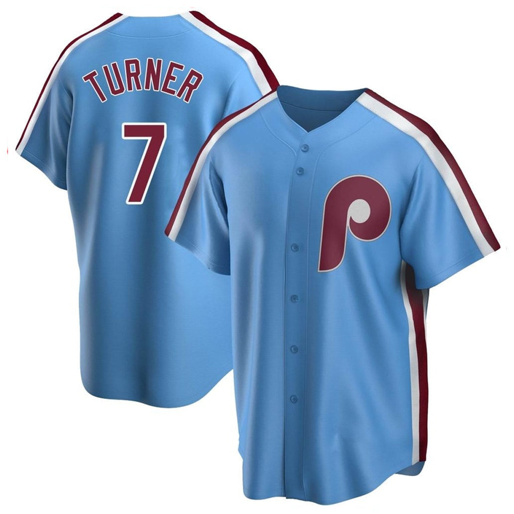 Ldoa P.Phillies #7 Trea Turner Player Light Blue Home Game Stitched Jerseys