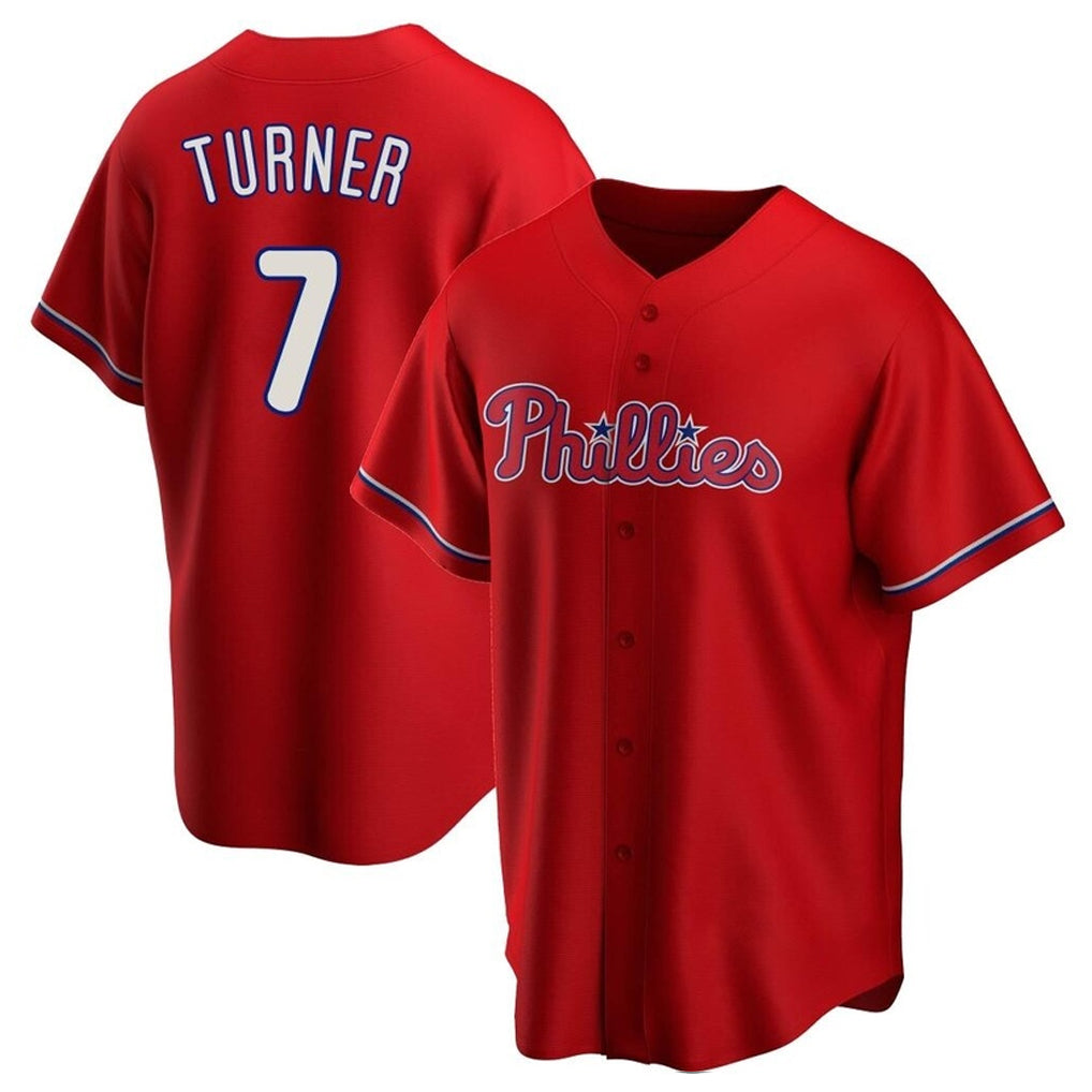 Ldoa P.Phillies #7 Trea Turner Player Red Home Game Stitched Jerseys