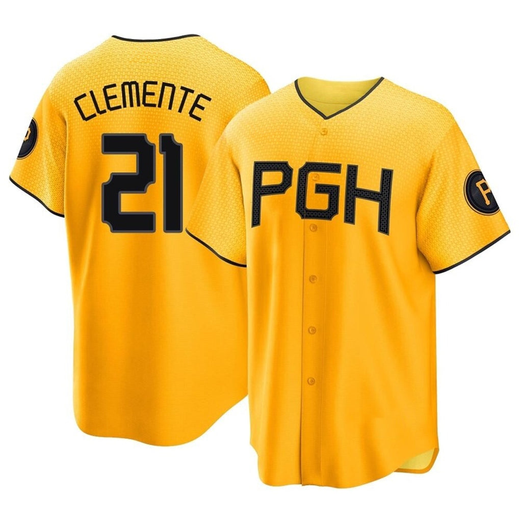 Ldoa P.Pirates #21 Roberto Clemente Player Gold City Connect Home Game Stitched Jerseys