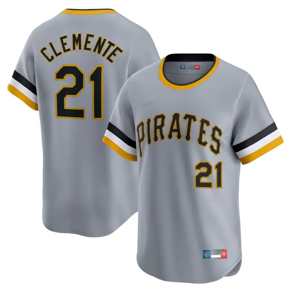 Ldoa P.Pirates #21 Roberto Clemente Player Gray Throwback Cooperstown Collection Limited T-shirt Stitched Jerseys