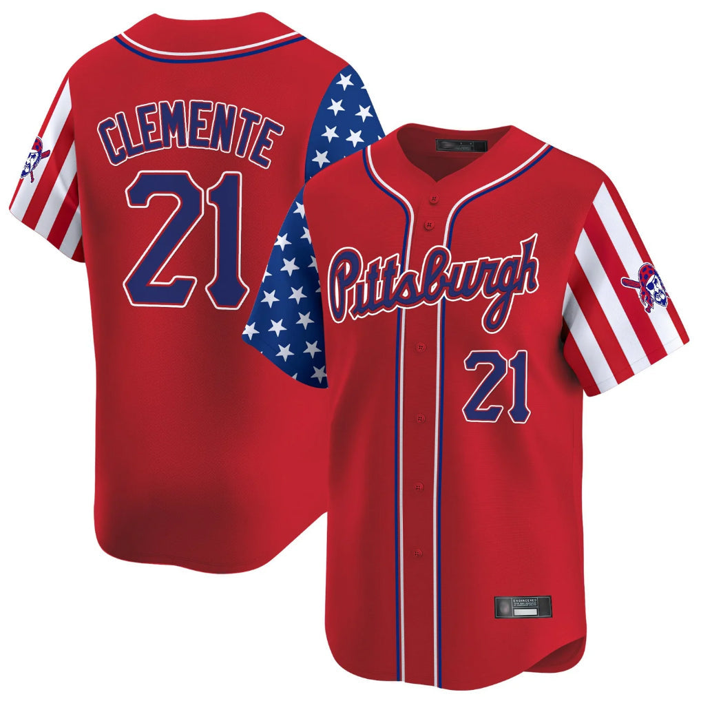 Ldoa P.Pirates #21 Roberto Clemente Player Red 2025 Independence Day Vapor Premier Limited Stitched Jerseys