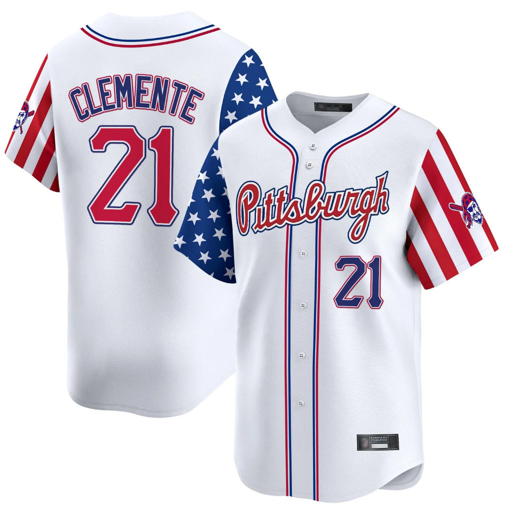 Ldoa P.Pirates #21 Roberto Clemente Player White 2025 Independence Day Vapor Premier Limited Stitched Jerseys