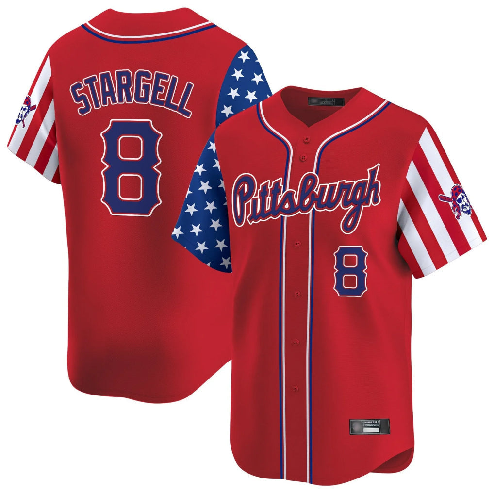 Ldoa P.Pirates #8 Willie Stargell Player Red 2025 Independence Day Vapor Premier Limited Stitched Jerseys