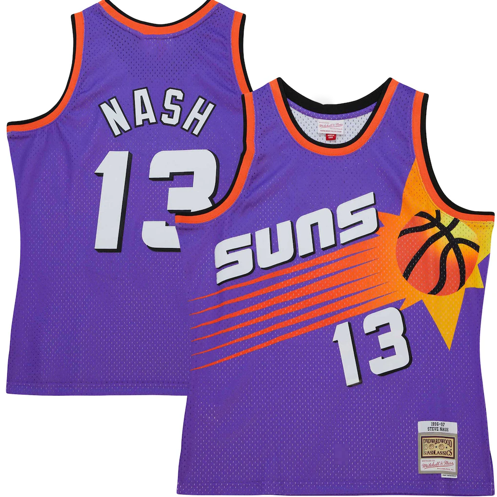 Ldoa P.Sunss #13 Steve Nash Mitchell & Ness Purple Hardwood Classics 1996-1997 Tropical Swingman Jerseys
