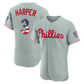 Ldoa PH.Phillies #3 Bryce Harper Gray USA 250 Fourth of July Road Authentic Jersey