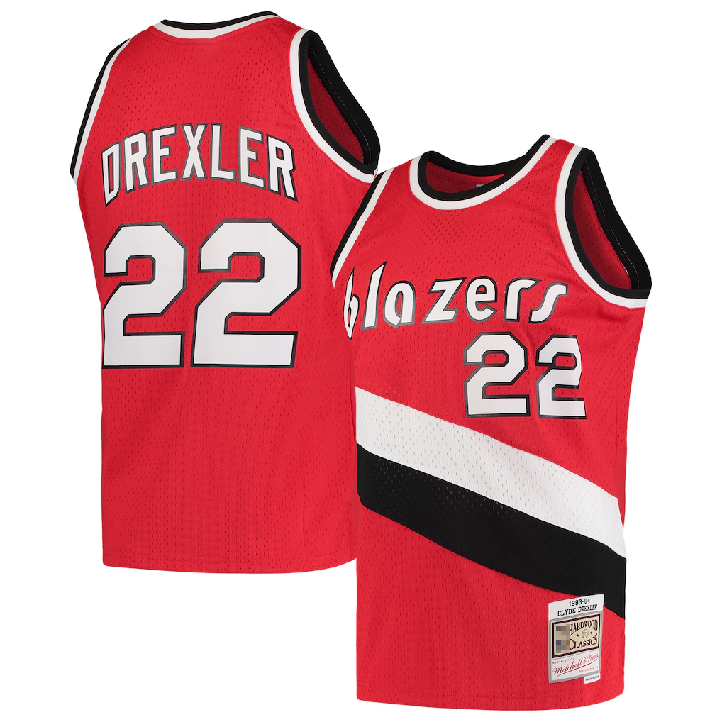 Ldoa PT.Blazers #22 Clyde Drexler Mitchell & Ness Red 1983-1984 Hardwood Classics Swingman Jerseys